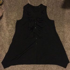 Black Sleeveless Button Down with Ruffles